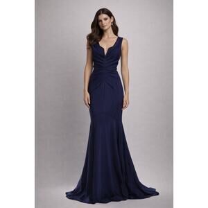Rene Ruiz Blue Cowl Neck Sleeveless Evening Gown XL US 14 NWT $1320